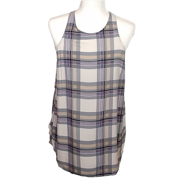 Old Navy Womens SZ Medium Light Purple Cream Plaid Tank Top - Picture 1 of 9
